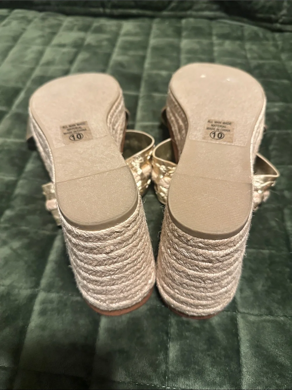 Soda Metallic Gold Braided Double-Strap Wedge Slides
